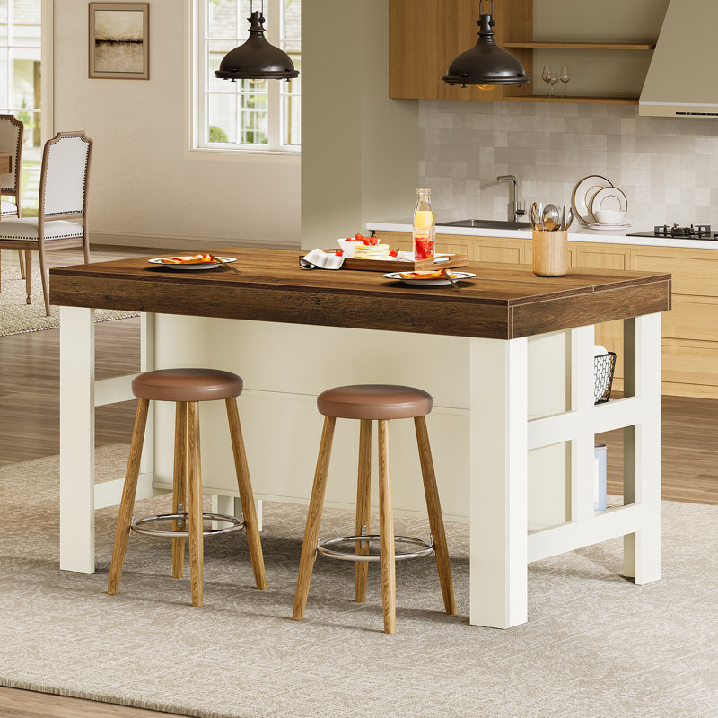 Table pour îlot de cuisine 55,1 po avec espace de rangement et de sièges pour la cuisine, Blanc