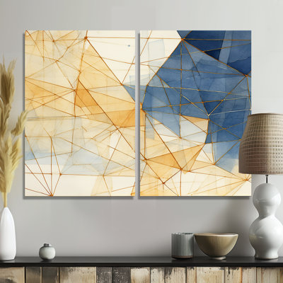 Minimaliste bleu et or II - art mural moderne orange 2 panneaux