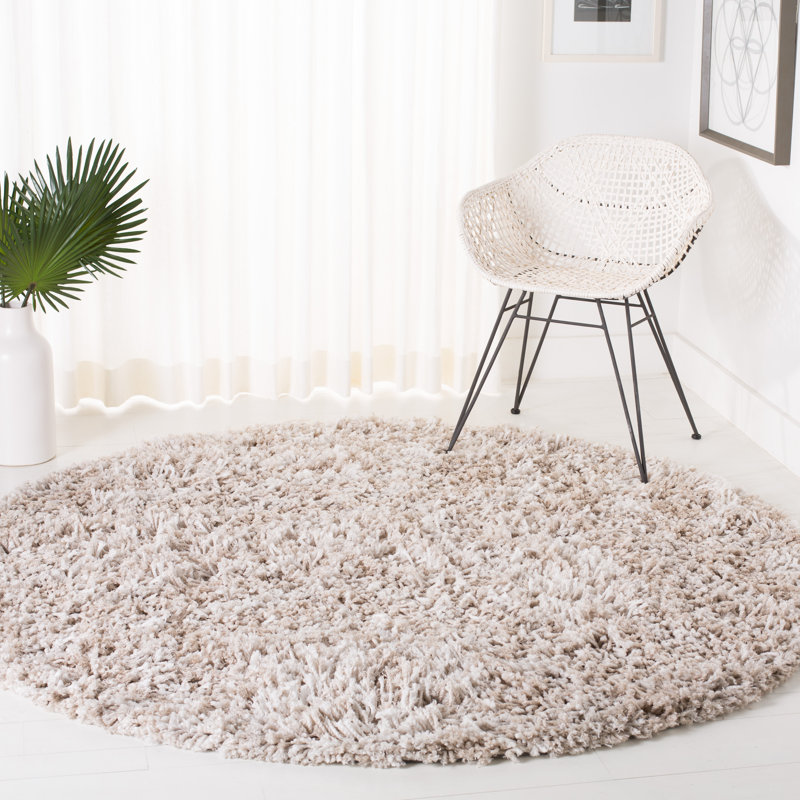 Tapis beige / ivoire fait à la main Plumlee, Rond 6 pi