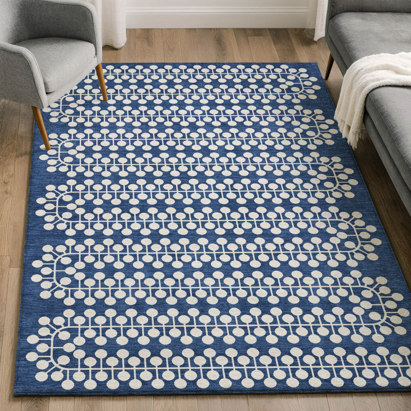 Premium Machine Washable Mayfield AMF2247 Geometric Rug, Navy, 9' x 12'