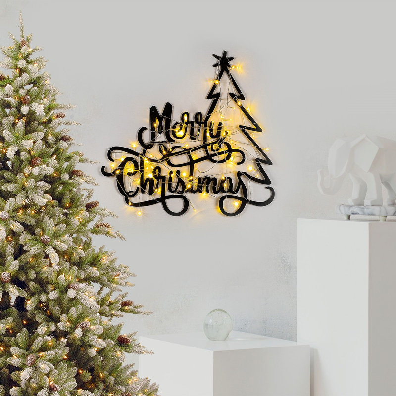Elegant Decorative Metal Wall Accessory, Black Finish, 24.4 x 23.6 inches | 100% Metal Construction, Thickness: 0.05 inches | 500 cm Cable Length, Battery Operated (3 AA) | Stylish Home Décor for Any Room