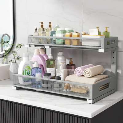 2-Tier Pull-Out Under Sink Organizer With L-Shaped Design, Adjustable Height, And Elegant Mesh For Maximized Kitchen And Bathroom Cabinet Storage