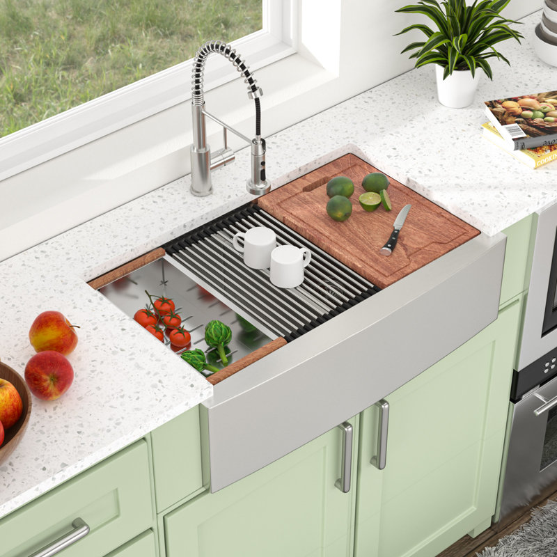 Évier de cuisine de style ferme, tablier 36 po x 22 po, calibre 16, double cuve à séparation basse, en acier inoxydable T304