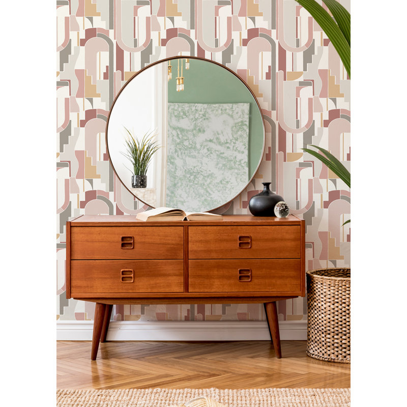 Rouleau de papier peint géométrique L 33 pi x l 20,5 po Hehre Odele, Rose