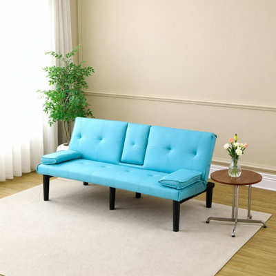 The 67-Inch Blue PVC Multi-Functional Sofa Bed, With A Foldable And Cup Holder Design, Makes It Extremely Convenient To Turn The Living Room Into A Guest Room