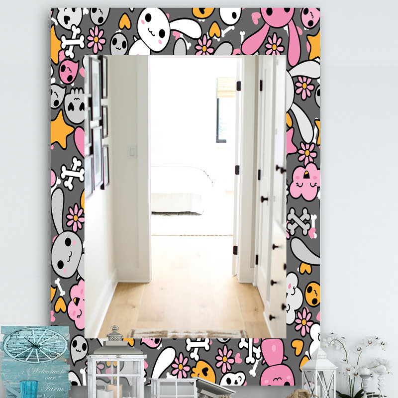 Miroir mural kawaii avec fleurs little lapin, H 39,4 po x l 29,5 po