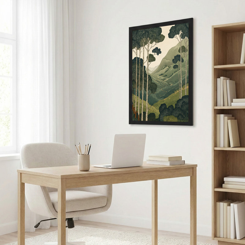«Green Trees and Rolling Mountains In Vintage Style», art mural sur toile, H 18 po x l 12 po