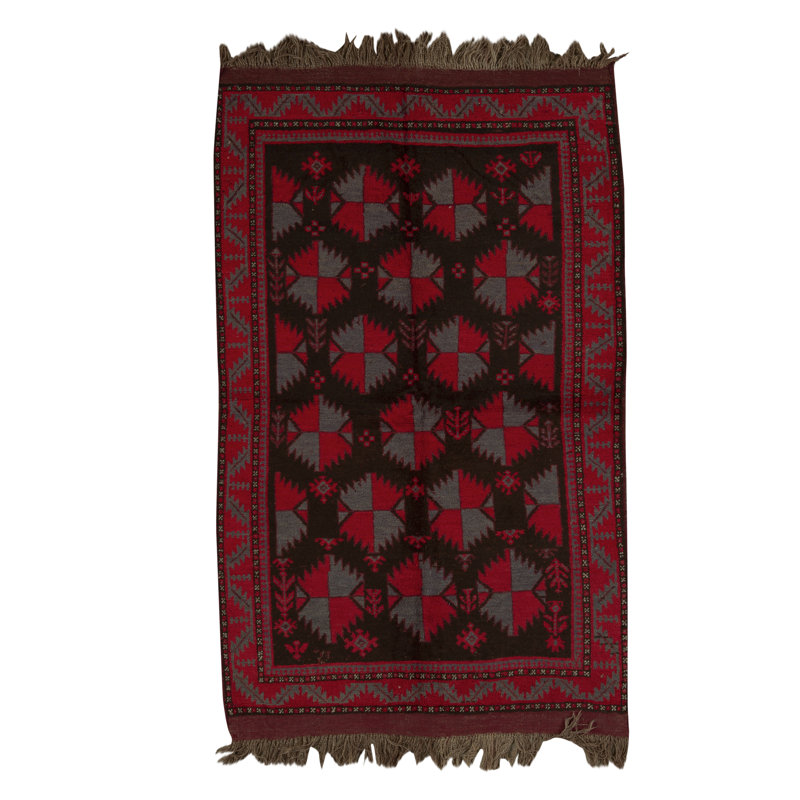 Hand-Knotted High-Quality Red and Black Area Rug