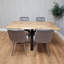 Wooden Brown Dining Table with 4 Grey Velvet Chairs, Stylish Dining Room Furniture-2136453910