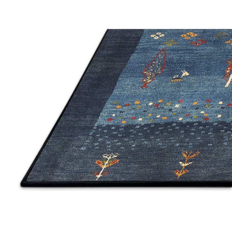 Tapis contemporain gris foncé / bleu marine Kenery, Rectangle 7 pi x 9 pi