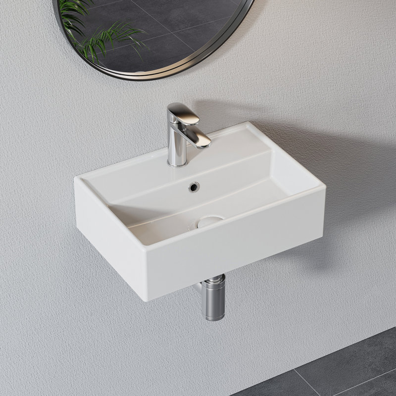 Belfry Bathroom Mandel 45mm L x 31mm W White Ceramic Rectangular Sink with Overflow