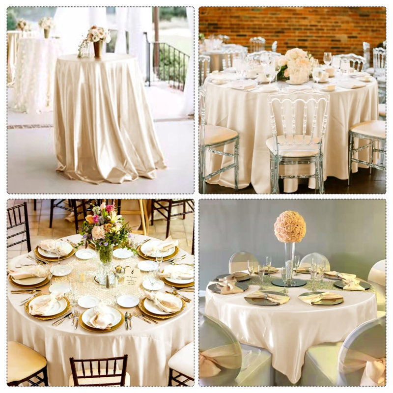 Paquet de 12 nappes en satin champagne 120 pouces - Nappe ronde soyeuse de qualité supérieure