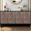Buffet 60 po - Style antique pour la salle à manger 4 portes convexes, 2 tablettes réglables et rangement avec portes à motif concave-980179396