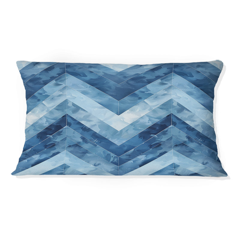 Coussin lombaire moderne à motif de chevrons bleu argenté Dreams III
