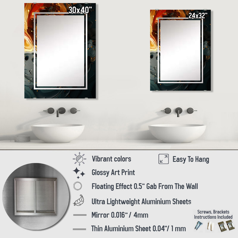 Meidinger - Miroirs muraux abstraits à encre liquide MIR137548, 32 po x 24 po