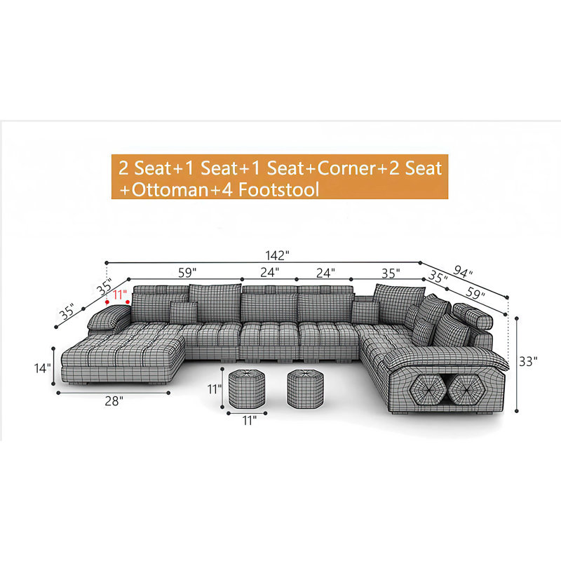 Ashleigh-Jo Upholstered U-Shaped Sectional, Right Hand Facing