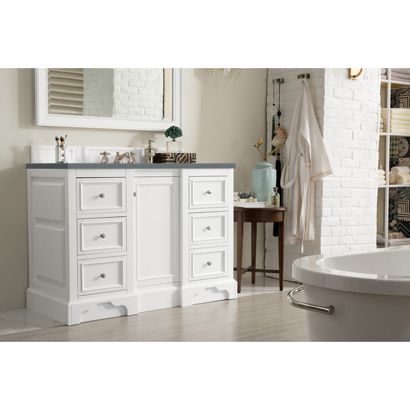 De Soto 48'' W Single Vanity, Bright White, Cala Blue Quartz, 8" Widespread