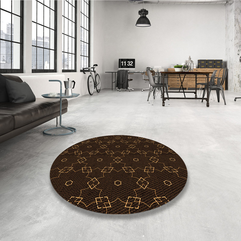 Tapis tissé à la machine en orange, Rond 7 pi