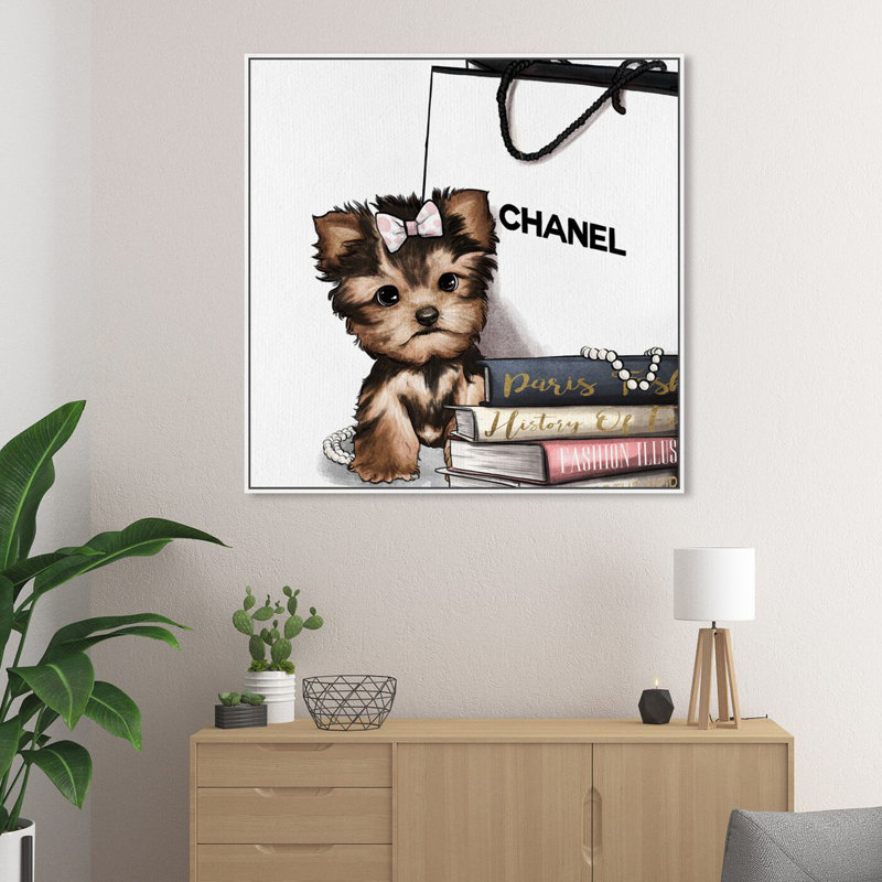 «Fashion Book Yorkie Glam Custom», impression, H 20 po x l 20 po, Cadre blanc