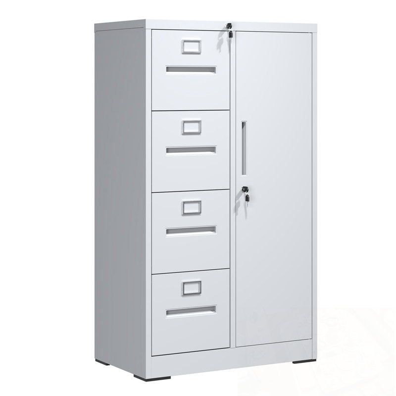 Classeur en métal avec serrure, 4 tiroirs et 1 porte, Blanc