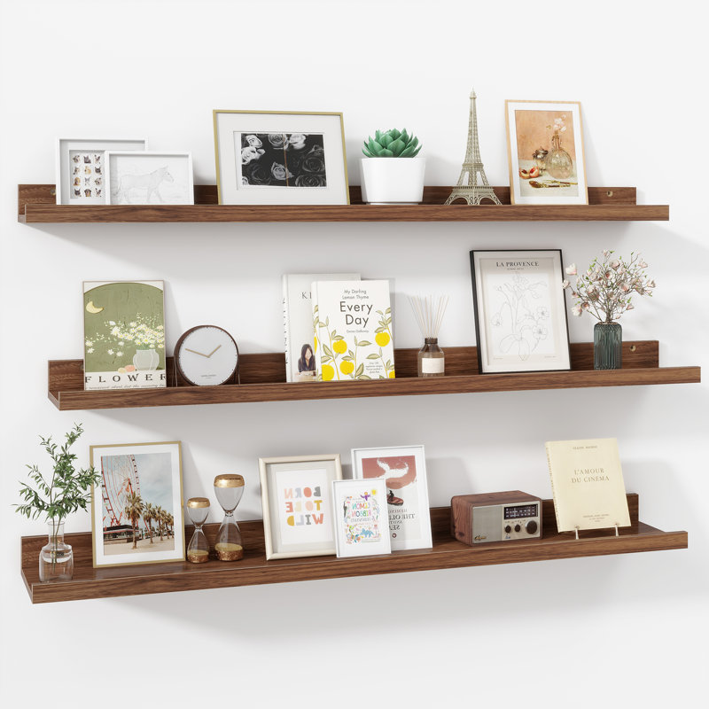 Parece Wall-Mounted Floating Shelves for Bedroom, Living Room, Walnut, 2" H x 36" W x 5" D