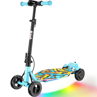 DEARAUTO Kids Electric Scooter, 250W Motor, 4-Wheel Design, 5 Speed Modes, Max 10 MPH & 8.5-Mile Range, Colorful LED Lights, Foldable Electric Scooter for Kids 8+, Gift-Ready