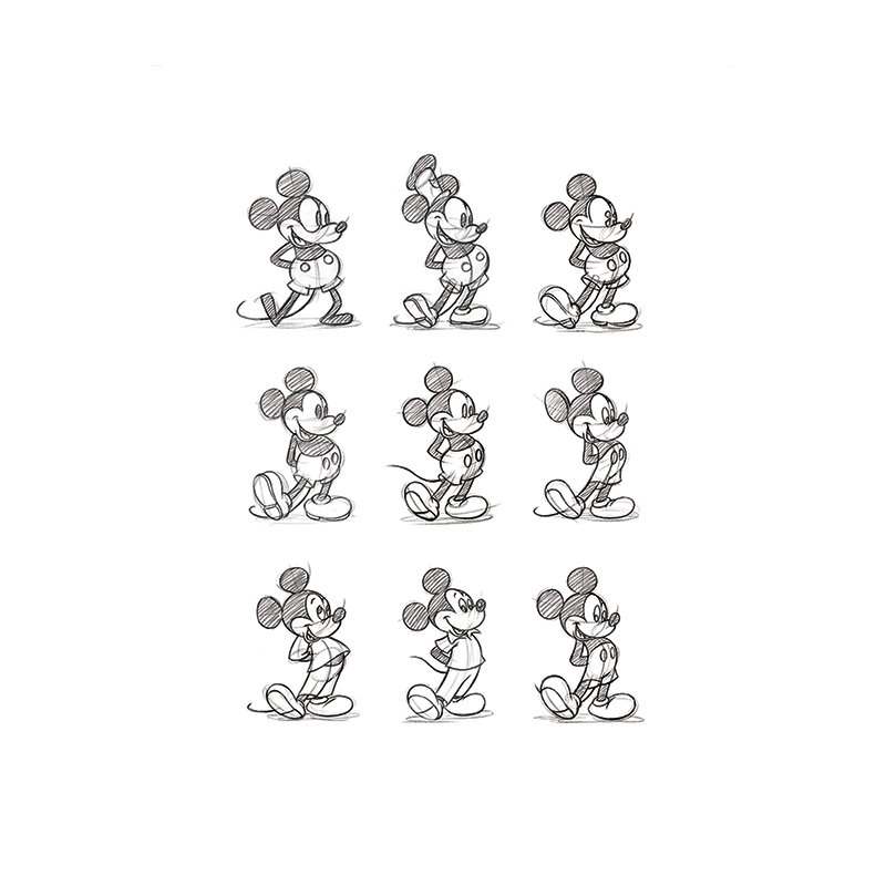 'Mickey Mouse, Sketched' Drawing Print, Paper, No Mount, 80cm H x 60cm W