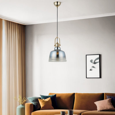 Antique Lacquer Metal Chandelier, Adjustable Height 15.7 to 43.3 inches | Ø8.7 inches Glass Cap, 10 x 10 x 2 inches Base Plate | 1 x E27 Socket Max 40W (Bulb Not Included) | Elegant Lighting Solution for Home Décor