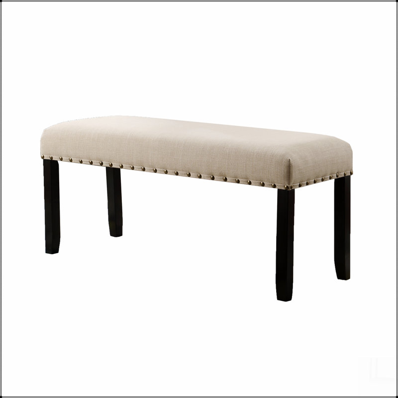 Fabric Dining Bench With Nailhead Trim, Tan, Tan