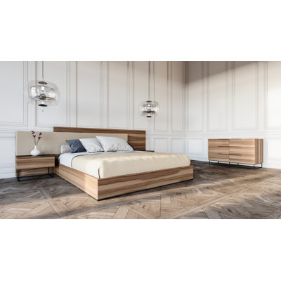 Matteo Italian Modern Walnut & Fabric 4-piece Bedroom Set