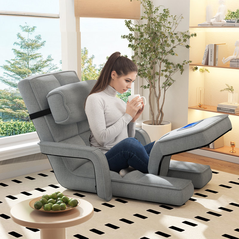 Floor Chair Adjustable Folding Lazy Accent Chairs Bed With Armrests, Grey