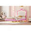 Structure de lit simple tapissier avec lumières DEL, lit princesse rembourré moderne avec tête de lit couronne