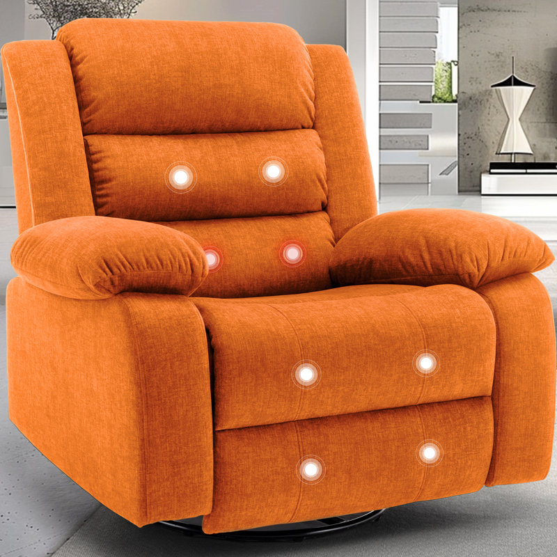 Oversized Orange Faux Leather Recliner with Massage and Heating