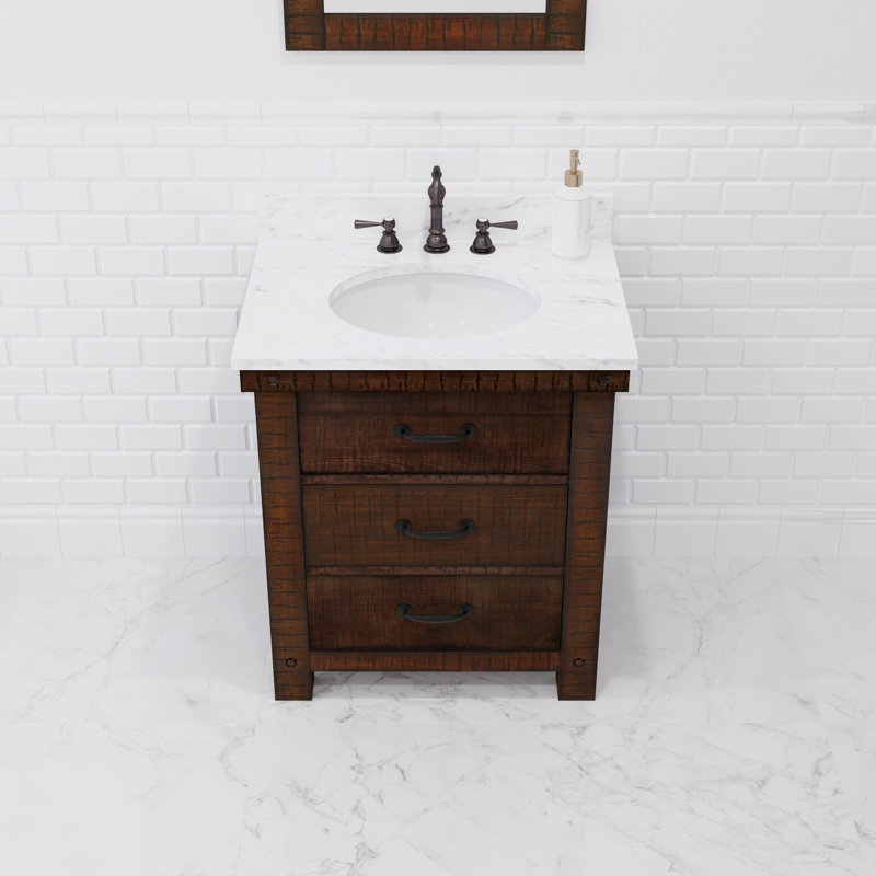 Aberdeen 30" Bath Vanity in Rustic Sienna with Faucet, Carrara White