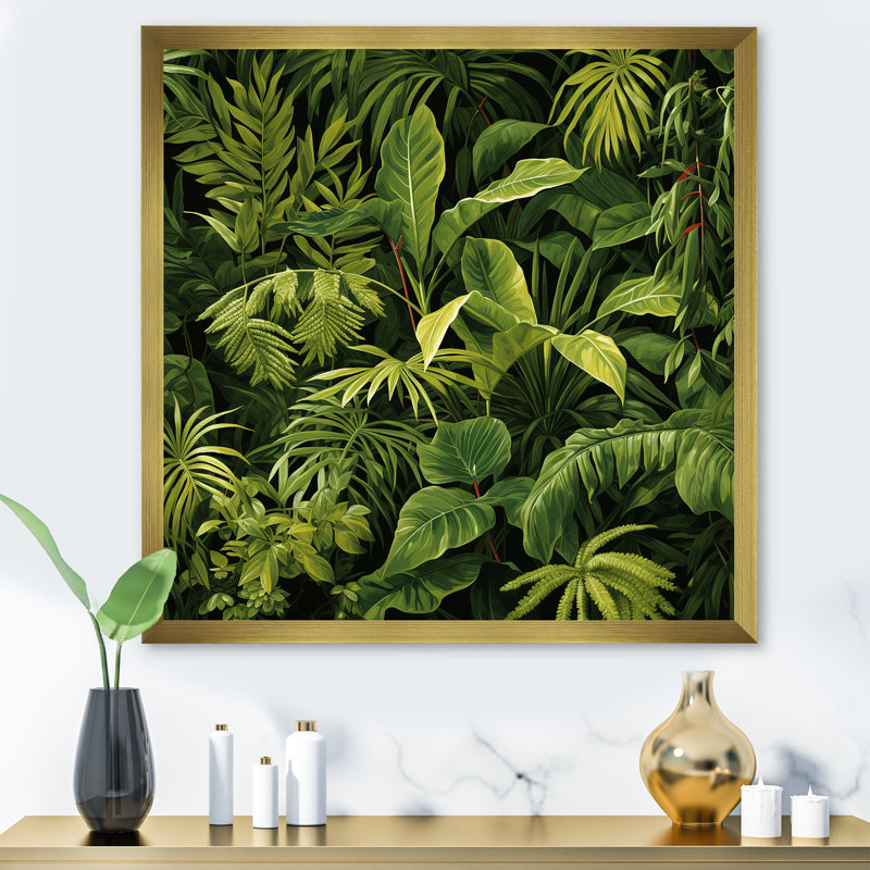 Rainforest Jungle Plants Landscape 1 - Jungle, art mural, Cadre flottant doré, H 16 po x l 16 po x P 1 po
