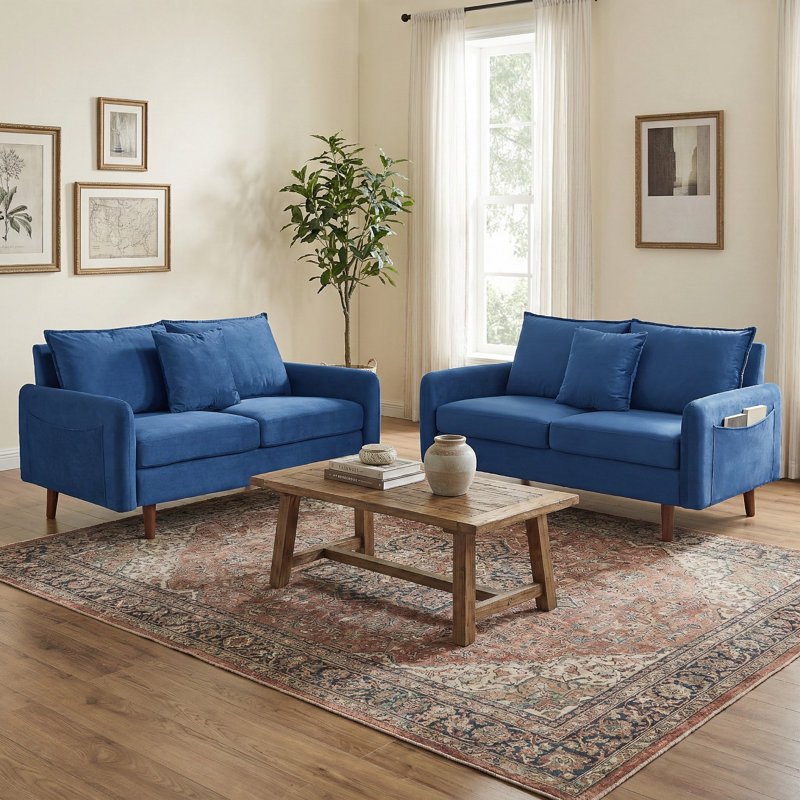 2 - Piece Velvet Living Room Sofa Set, Army Green