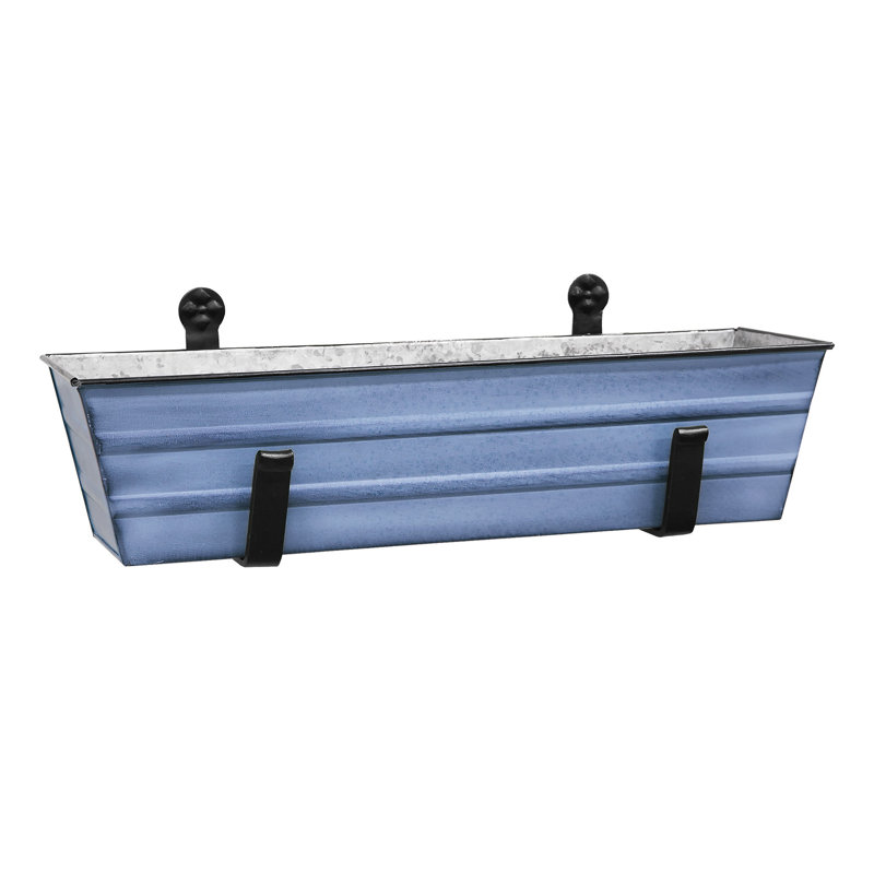 Small Blue Galvanized Metal Wall-Mounted Planter Box