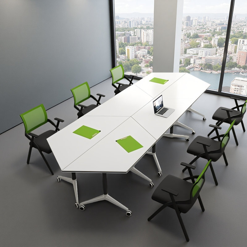 Ensemble de table de conférence pliable trapézoïdale modulaire mobile