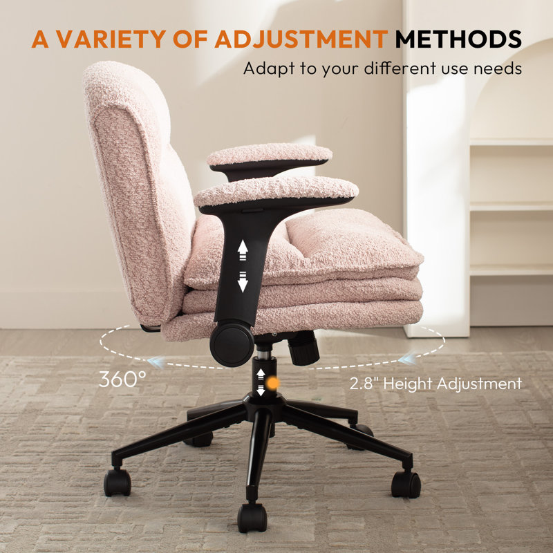 Armchair Criss Cross Chairs, Swivel Vanity Chair with Adjustable Flip-up Arms and Wheels, Wide Seat Office Chair with 3 Layer Cushions