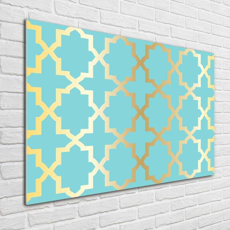 Glass Print Wall Art 100X70cm Image Printed On Glass Decorative Wall Picture Behind Toughened / Tempered Safety Real Glass For Kitchen & Living Room Theme:Arabic Pattern