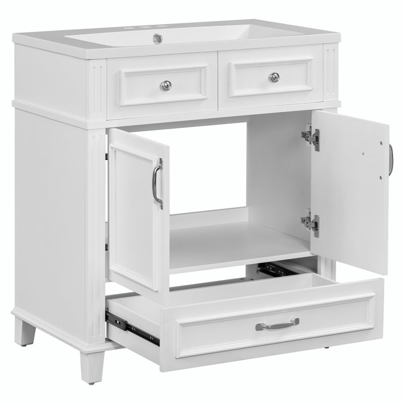 Ensemble de meuble-lavabo simple 29,37 po avec plateau en résine Takhia, Blanc