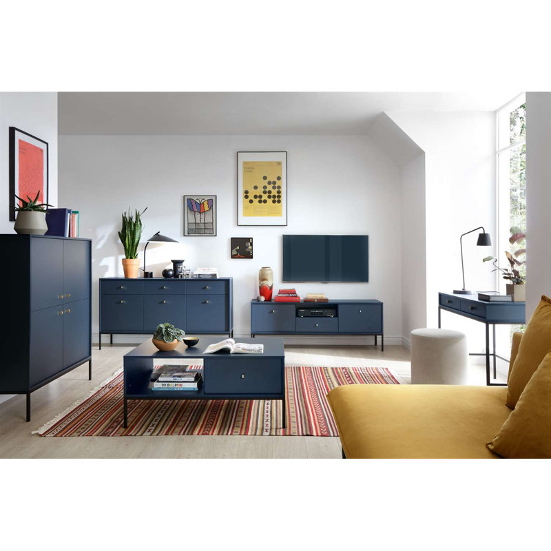Aaliah Four Leg Coffee Table with Storage, Navy Blue