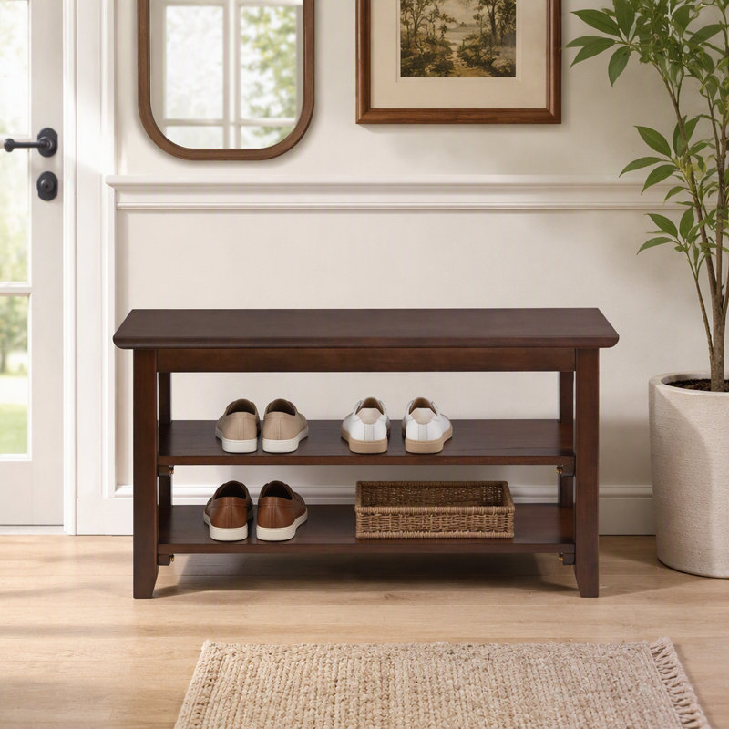 Un seul siège: banc à chaussures en bois massif, banc à chaussures à 2 niveaux pour porte d'entrée, range-chaussures en bois avec tablettes de rangement, banc à chaussures pour couloir