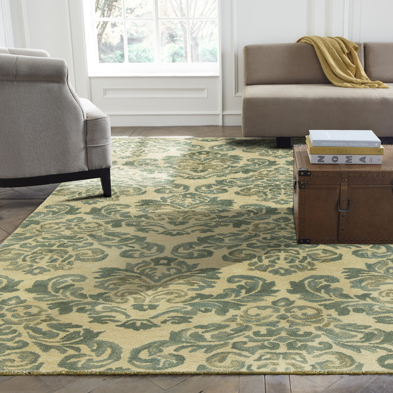 Beige/vert en laine Touffetée à la main Katelynn Tapis décoratif, 9 pi 6 po x 13 pi