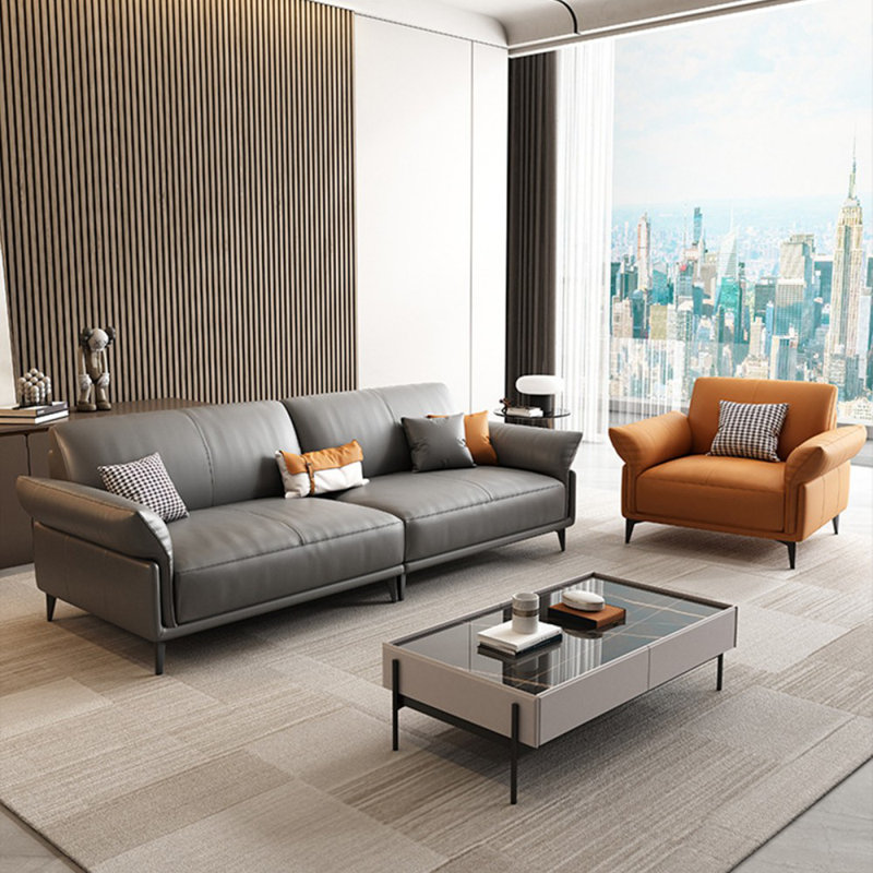 Grey Genuine Leather 2 - Piece Living Room Set