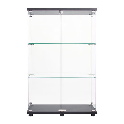 Two Door Black Glass Shelf Cabinet With 3 Shelving Options - Versatile Choice Storage Unit Decor
