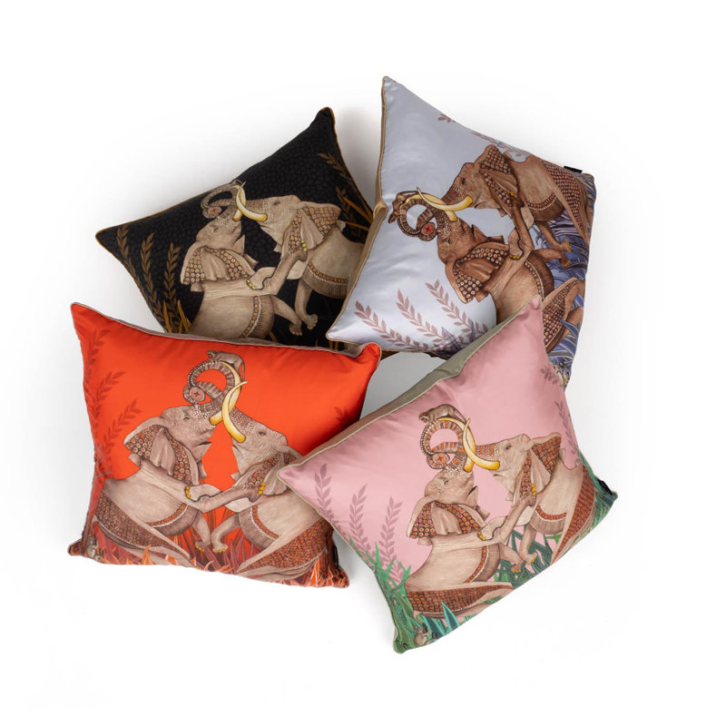 Ardmore 'Dancing Elephants' Silk Pillow, Mist