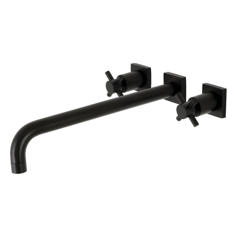 Kingston Brass Milano Two-Handle 3-Hole Wall Mount Roman Tub Faucet, Matte Black, Milano 2