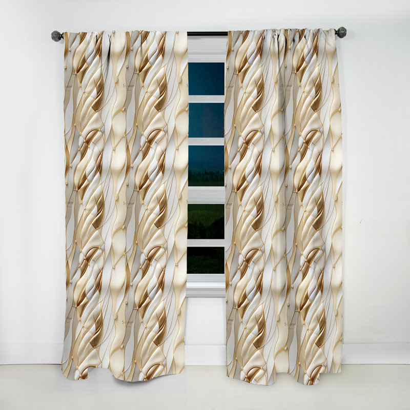 Rideau obscurcissant or et blanc champagne Marble Waves I - 1 panneau, L 52 po x L 108 po