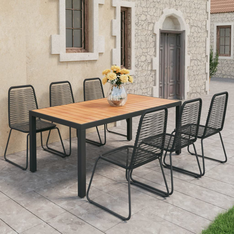 Towle 6 - Person Wicker Patio Dining Set with Rectangular Table, Black/Brown